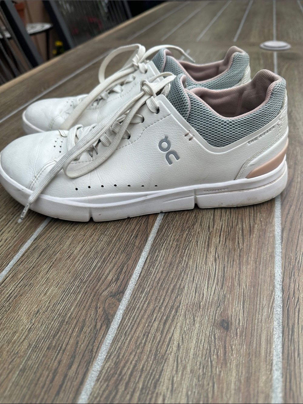 On Cloud Running Sneakers in White with Pink and Gray Accents